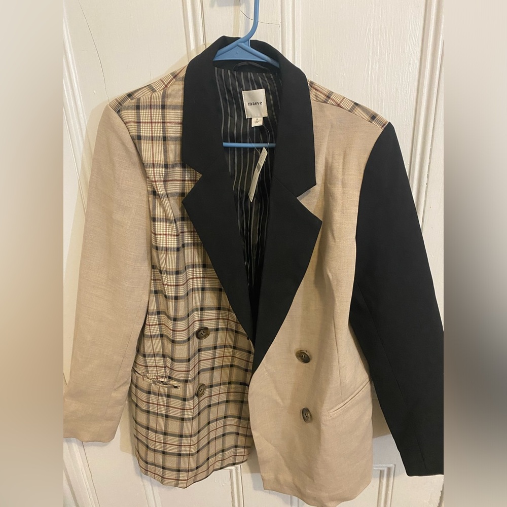 Maeve mixed patterns oversized blazer